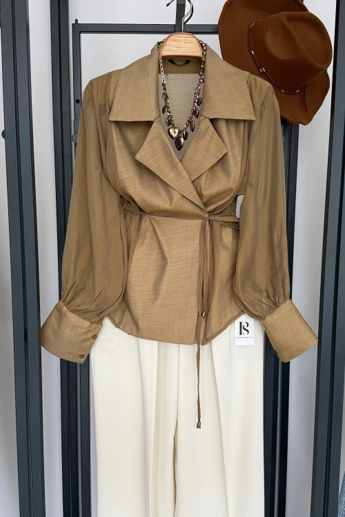 Transparan Vatkalı Gömlek Ceket Olive