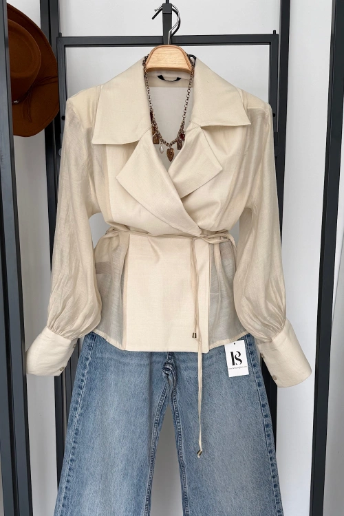 Transparan Vatkalı Gömlek Ceket Taş