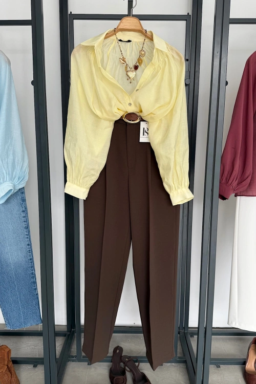 Balon Kol Dökümlü Gömlek Sarı