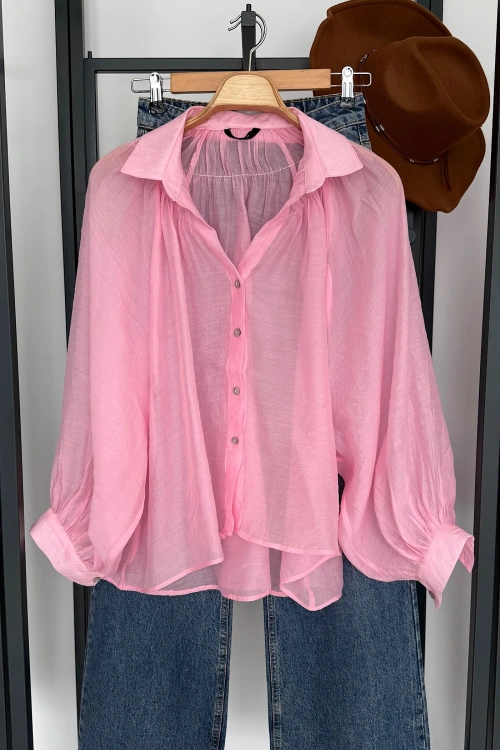 Balon Kol Dökümlü Gömlek Pembe