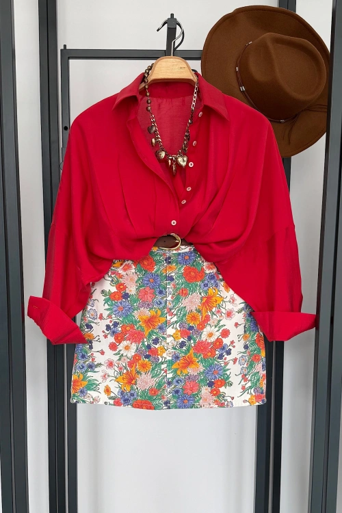 Pileli Modal Gömlek Kırmızı