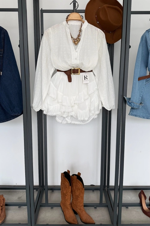 Dantelli Mini Şort Etek Beyaz