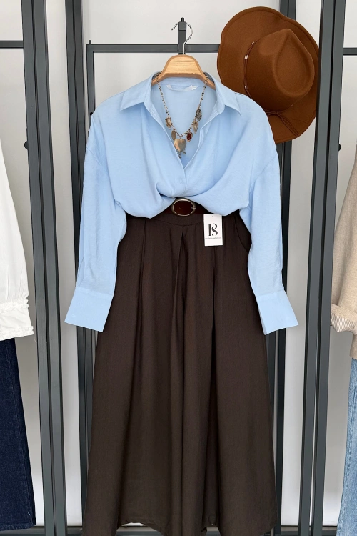 Modal V Yaka Gömlek Bebe Mavi