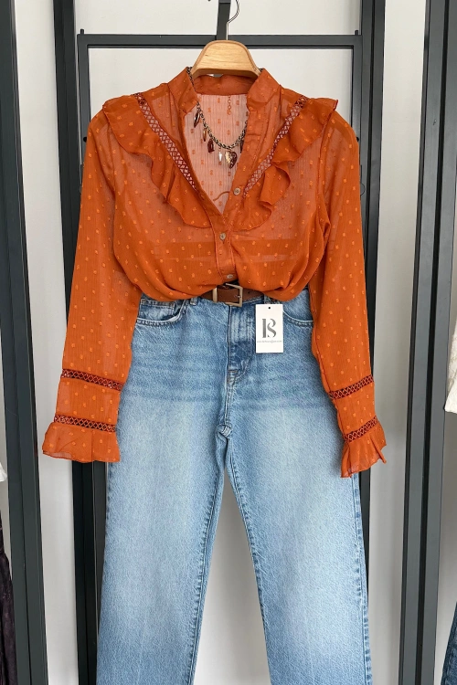 Güpürlü Hakim Yaka Gömlek Kiremit