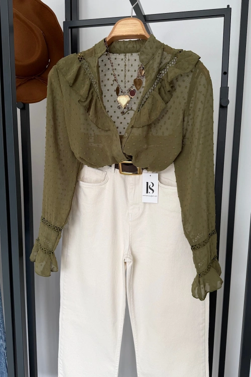 Güpürlü Hakim Yaka Gömlek Yeşil