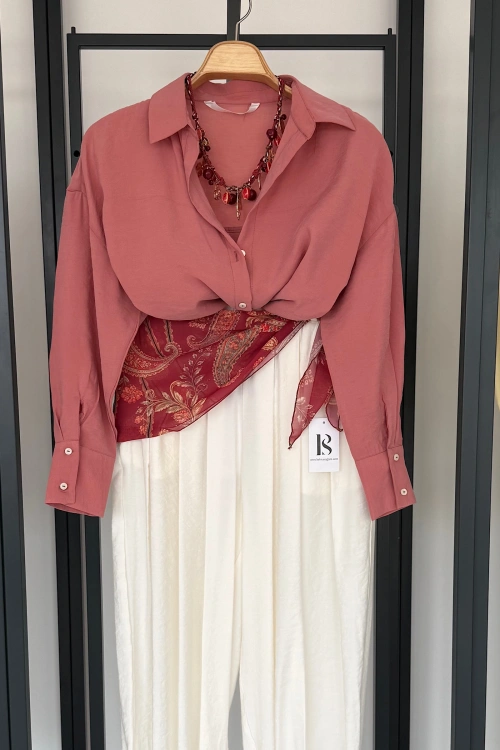 Modal V Yaka Gömlek Gül Kurusu