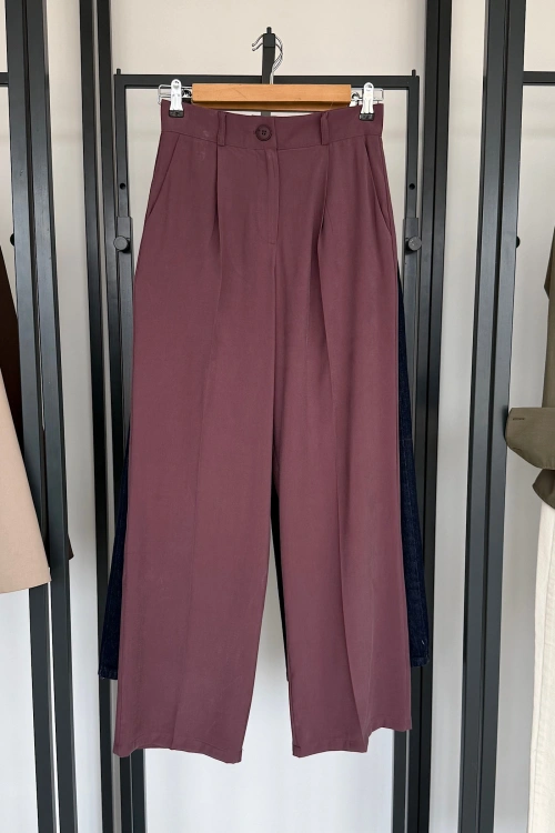 Tek Pile Palazzo Pantolon Mürdüm