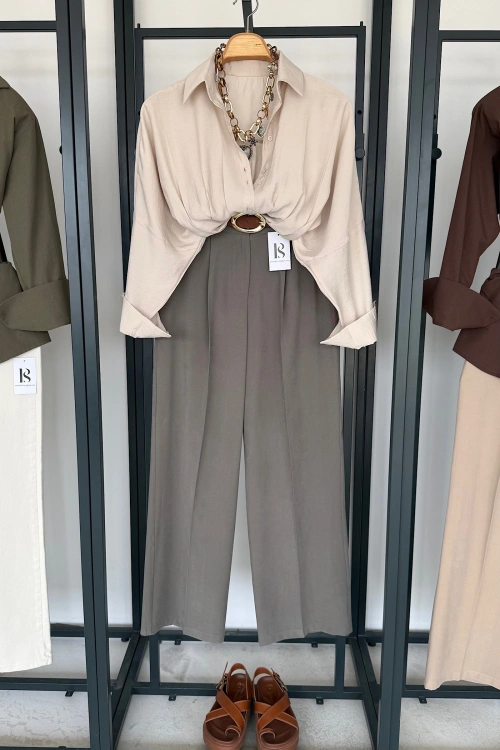 Pileli Modal Gömlek Taş