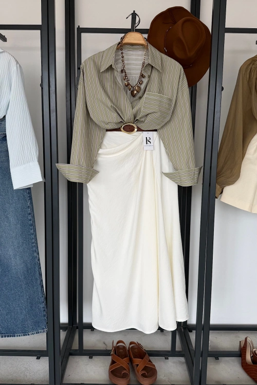 Luna Drape Detaylı Etek Beyaz