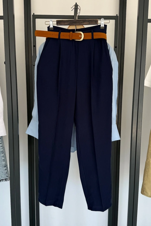 Süet Kemerli Pantolon Lacivert