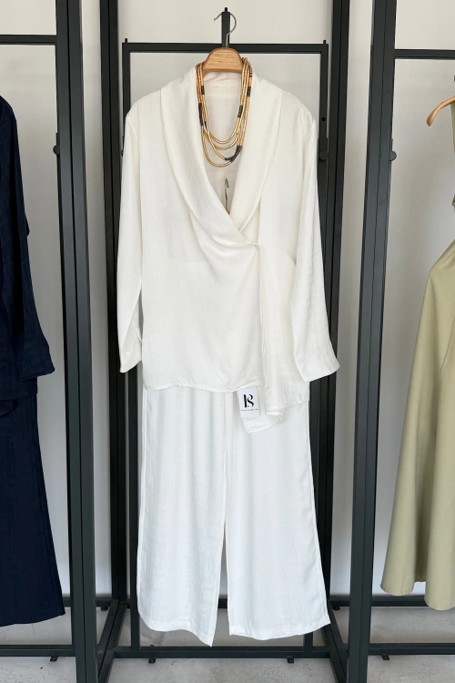 Jakarlı Kimono Takım Ekru
