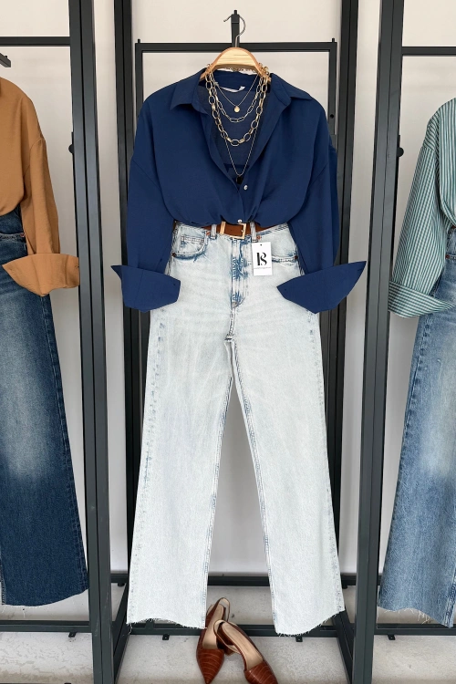 Full Length Wide Leg Jean Kar Yıkama