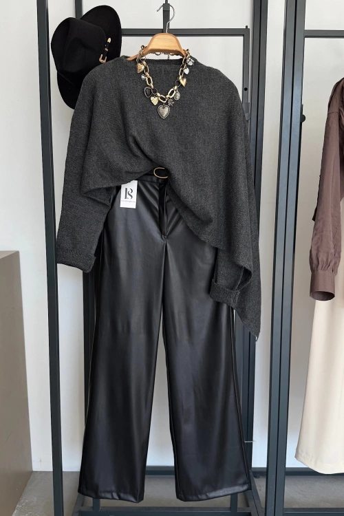 Atkı Detaylı Triko Kazak Antrasit