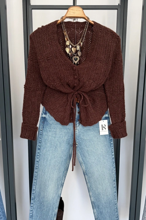 Bağcık Bağlamalı Hırka Koyu Tarçın