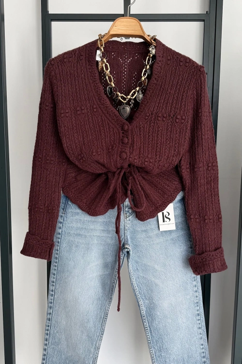 Bağcık Bağlamalı Hırka Mürdüm