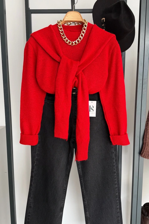 Bağlamalı Kazak Kırmızı