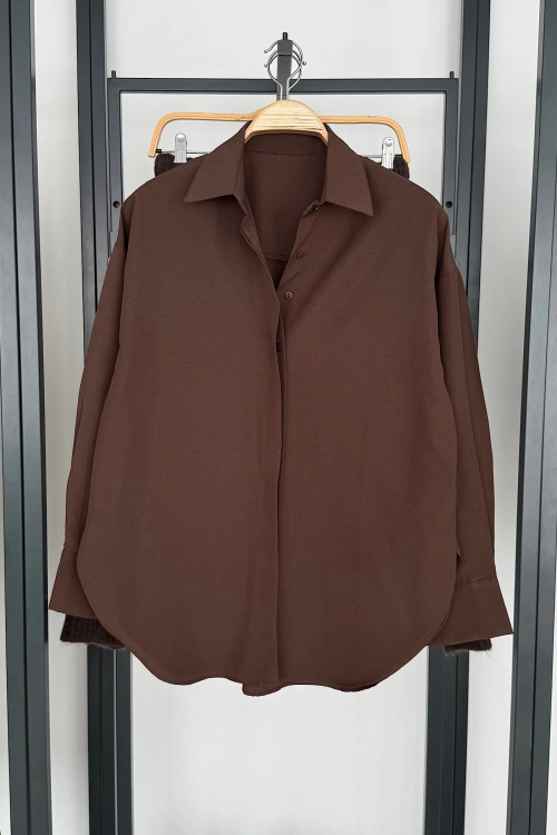 Basic Poplin Gömlek Kahverengi