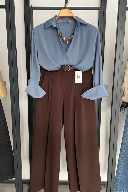 Basic Saten Gömlek İndigo