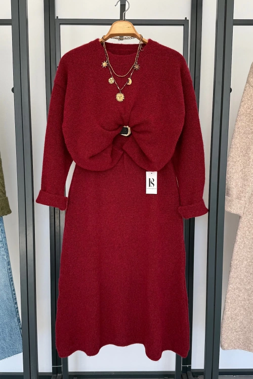 Bisiklet Yaka Çan Etekli Takım Bordo