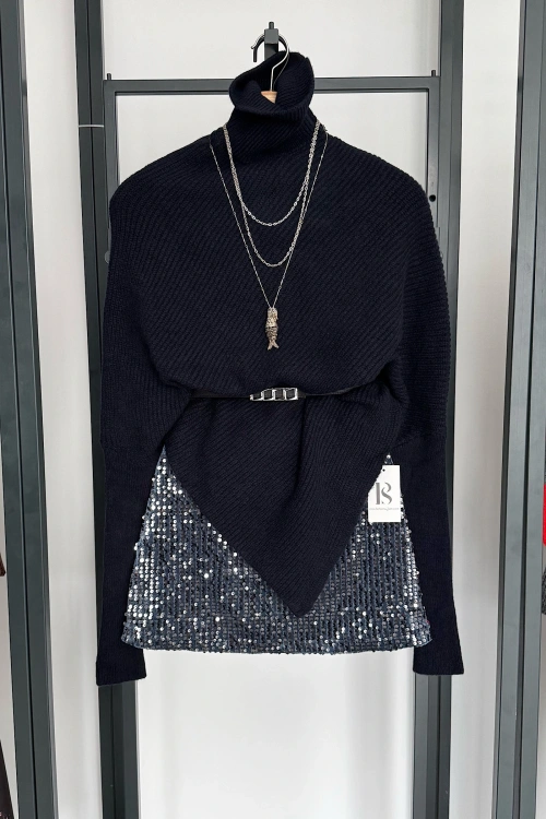 Boğazlı Triko Kazak Lacivert