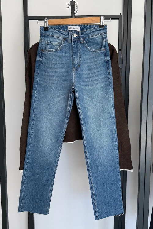 Boyfit Kesik Jean Mavi