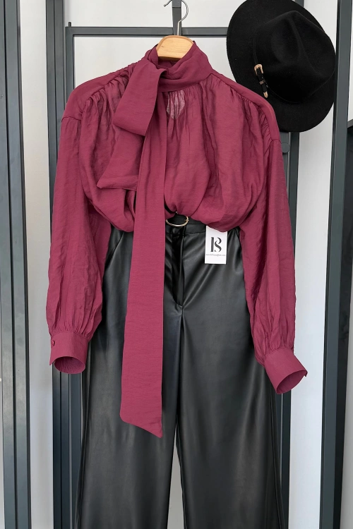 Boyundan Bağlamalı Bluz Bordo