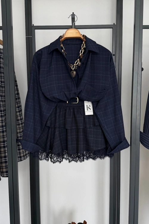 Bs Cepli Çizgili Gömlek Lacivert