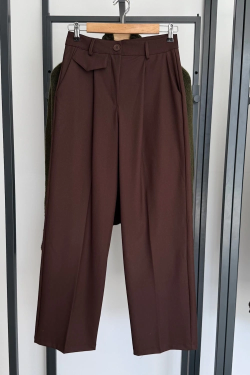 Bs Collection Palazzo Kumaş Pantolon Kahverengi