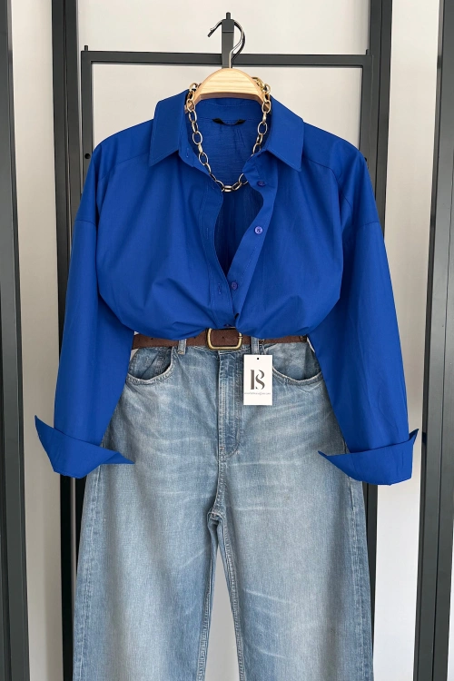Bs Oversize Poplin Gömlek Saks Mavi