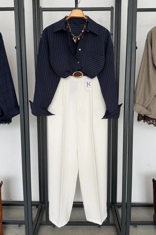 Bs Pile Detay Pantolon Beyaz