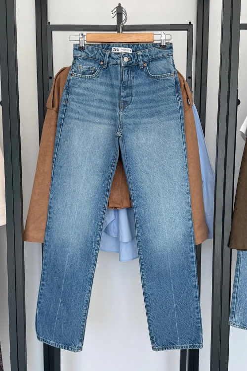 Bs1976 Straight Yüksek Bel Jean Mavi