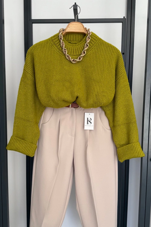 Çift Yaka Kazak Açık Yeşil