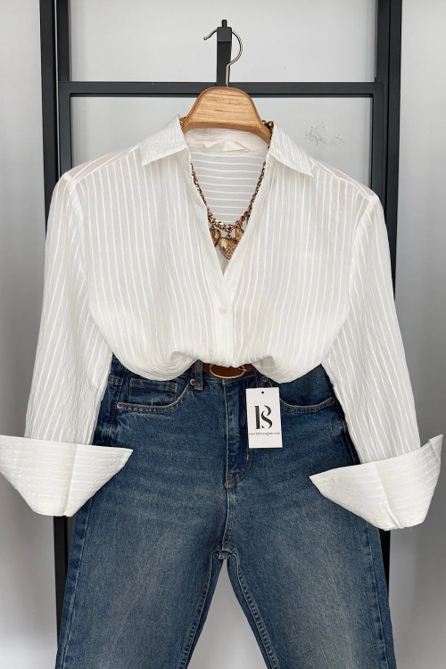 Çizgi Desenli Gömlek Beyaz