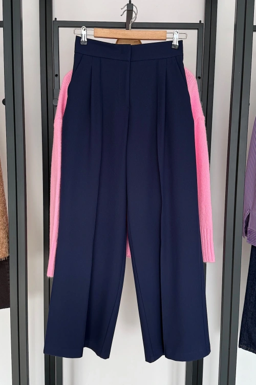 Dikişli Geniş Paça Pantolon Lacivert