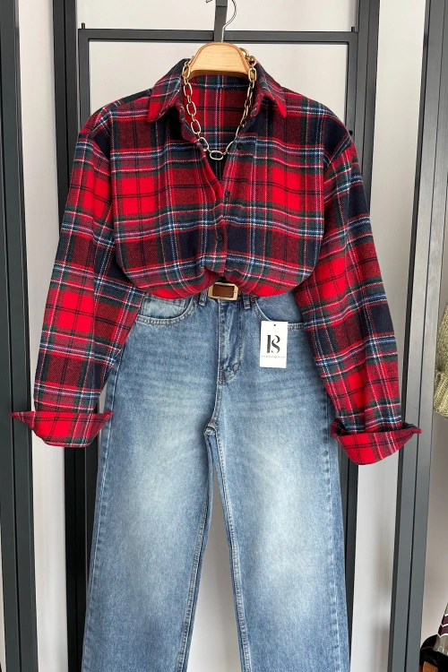 Ekose Oduncu Gömlek Kırmızı-Lacivert