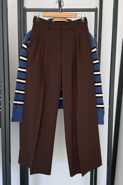 Ekstra Geniş Paça Ayarlanabilir Pantolon Kahverengi