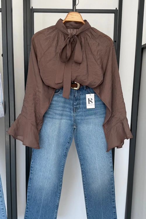 Fular Detaylı Bluz Kahverengi