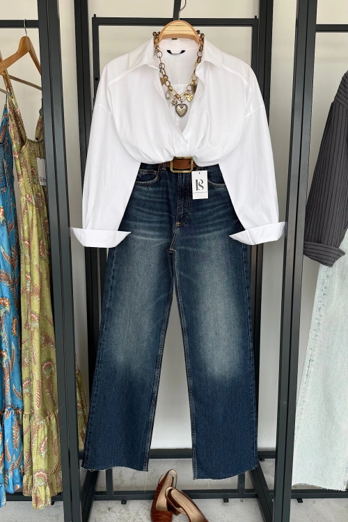 Full Length Wide Leg Jean Lacivert