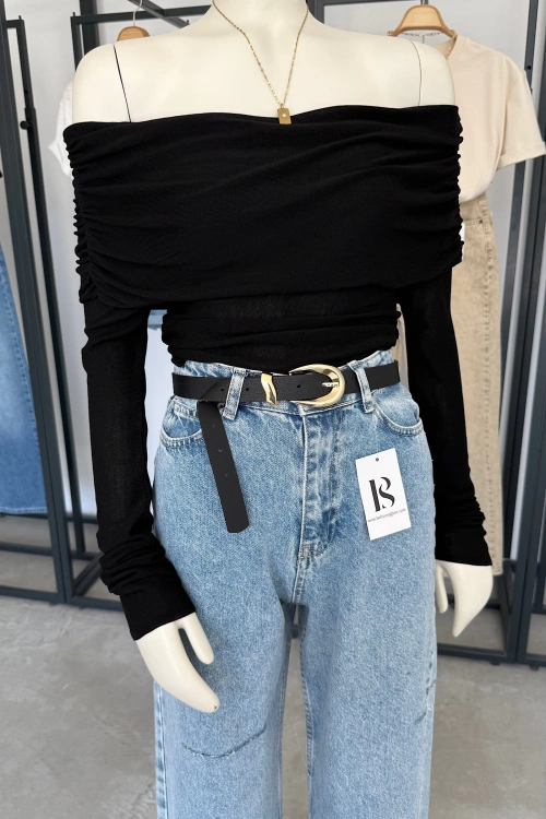 Gipeli Madonna Yaka İnce Bluz Siyah