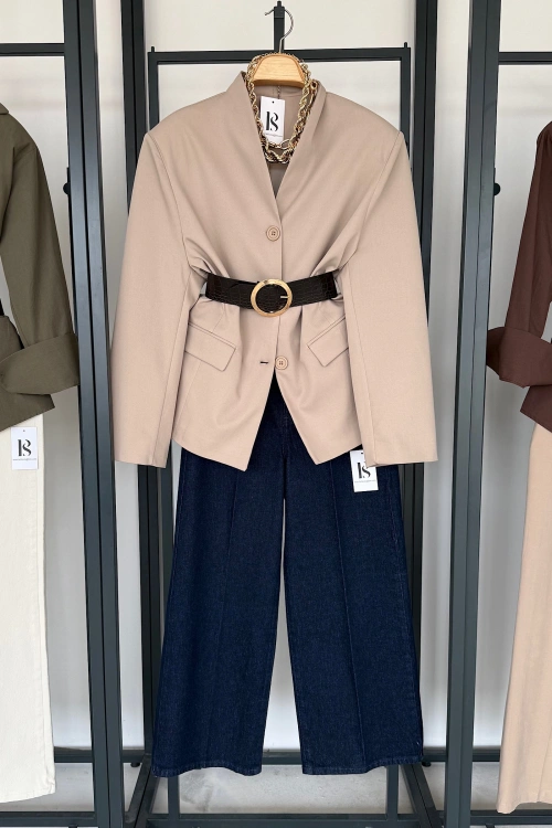 Hakim Yaka Kruvaze Ceket Bej