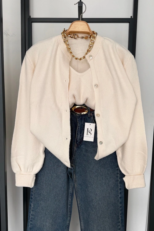 Hırka Atlet İkili Takım Krem