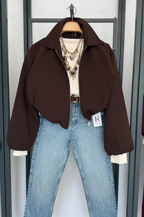 İçi Astarlı Bomber Ceket Kahverengi