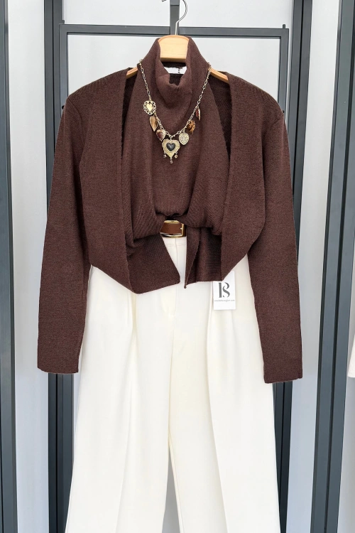 İçinden Body Detaylı Hırka Kahverengi