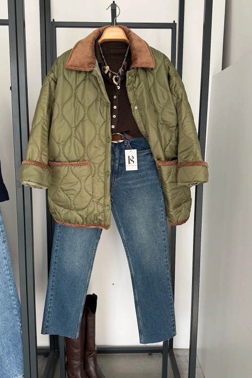 Kadife Detay Kapitone Mont Yeşil