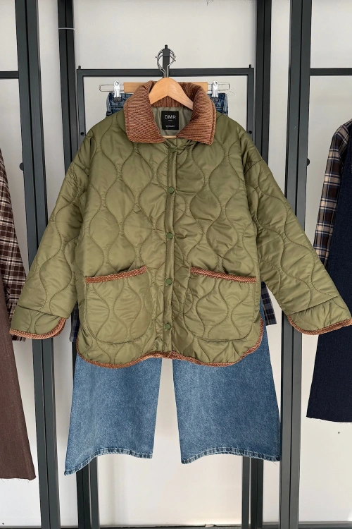 Kadife Detay Kapitone Mont Yeşil