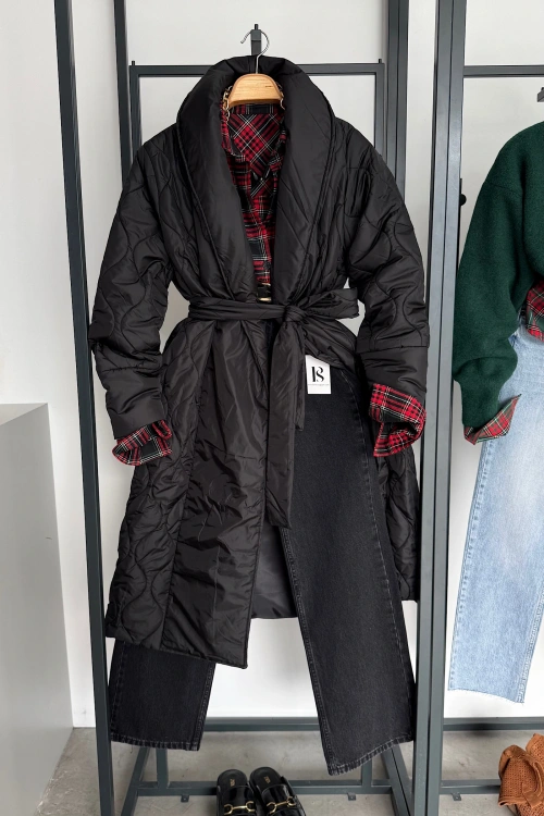 Kapitone Uzun Bağlamalı Mont Siyah