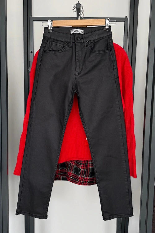 Kaplamalı Boyfit Jean Siyah