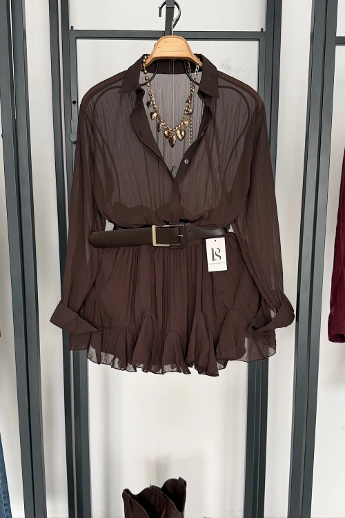 Kemer Detaylı Elbise Kahverengi