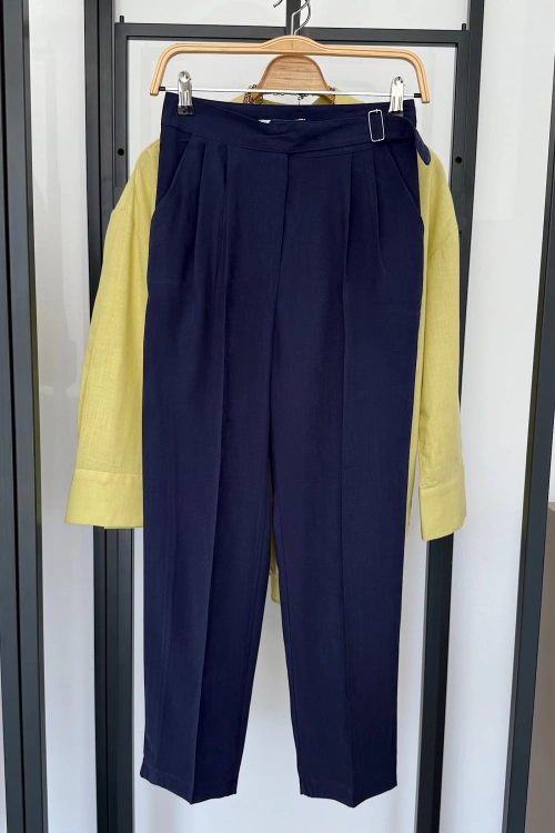 Kendinden Kemer Detay Pantolon Lacivert