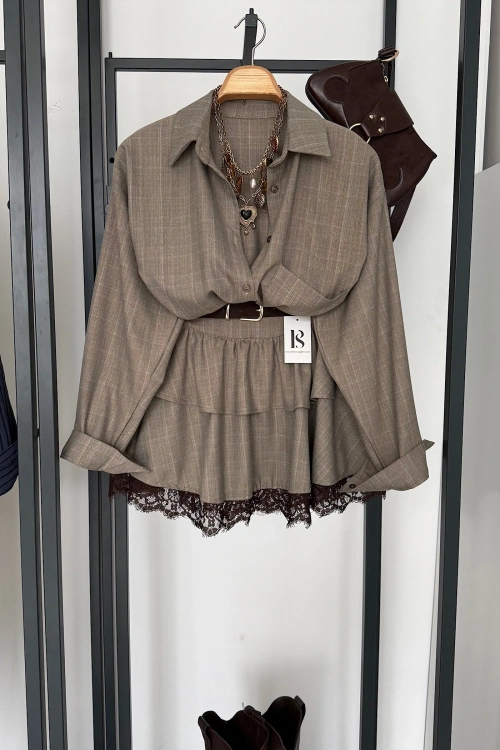 Kendinden Kemerli Etekli Takım Vizon